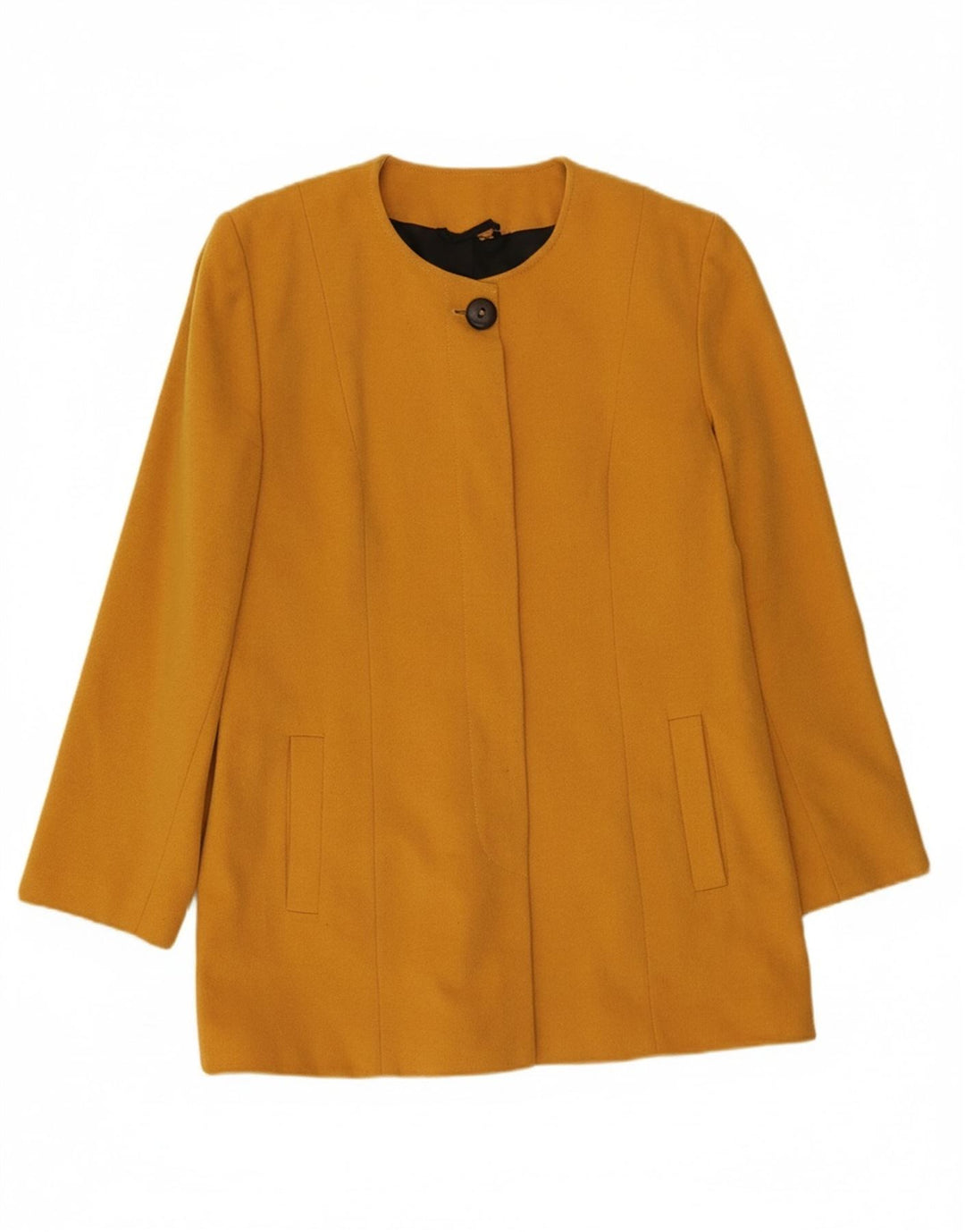 VINTAGE Womens Longline Blazer Jacket EU 42 Large Yellow Wool