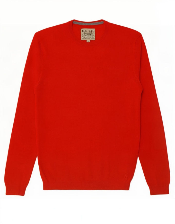 Jack Wills Męski sweter z okrągłym dekoltem, mały, czerwony, z wełny merynosów
