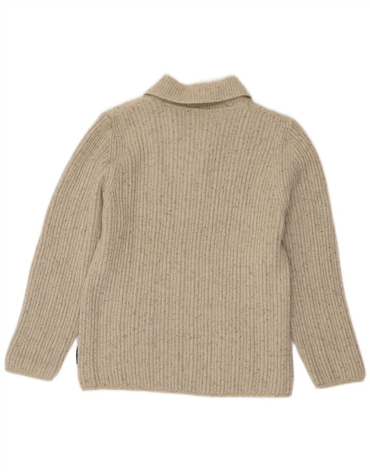 Sweter damski w stylu vintage z szalowym dekoltem EU 40 Średni złamanej bieli nakrapiany