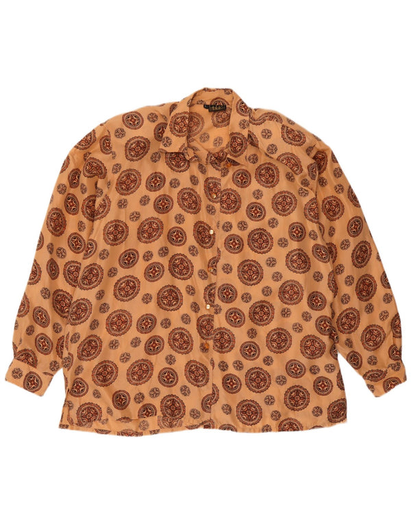 Damska bluzka koszulowa oversize w stylu vintage UK 16, duża, pomarańczowa, jedwabna w kwiaty
