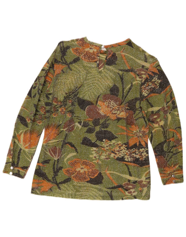 Top damski w stylu vintage z rękawem 3/4 IT 52 2XL Zielony w kwiaty