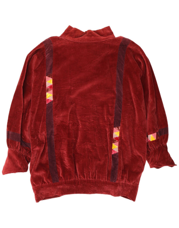 Vintage damska, oversize'owa aksamitna kurtka bomber UK 24 3XL czerwona geometryczna