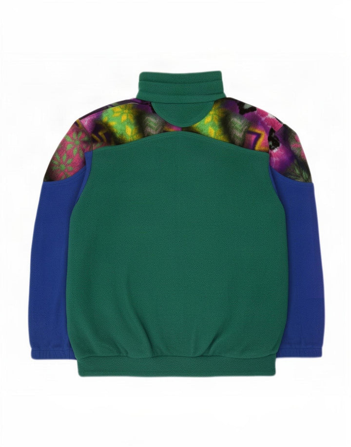 Vintage męski sweter polarowy z guzikami pod szyją, poliester w kolorze średniej zieleni