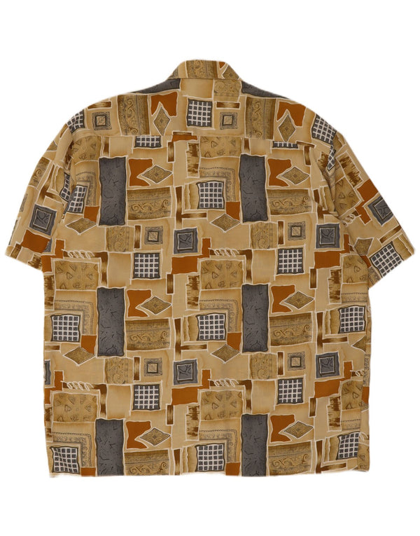 Koszula męska z krótkim rękawem w stylu vintage, rozmiar 45 XL, beżowy patchwork