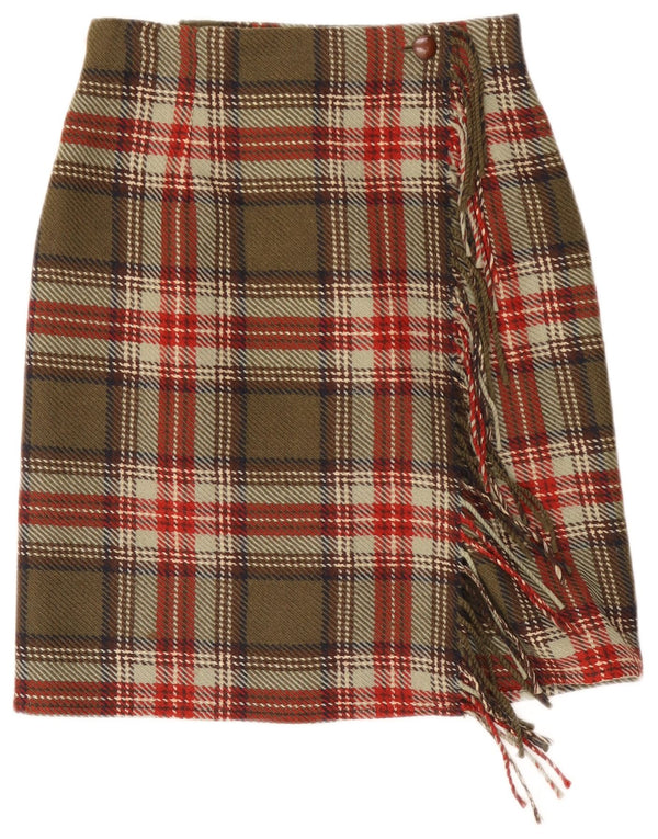 Damska spódnica kopertowa Daniel Hechter UK 10 Small W27 Khaki Wełna w kratę