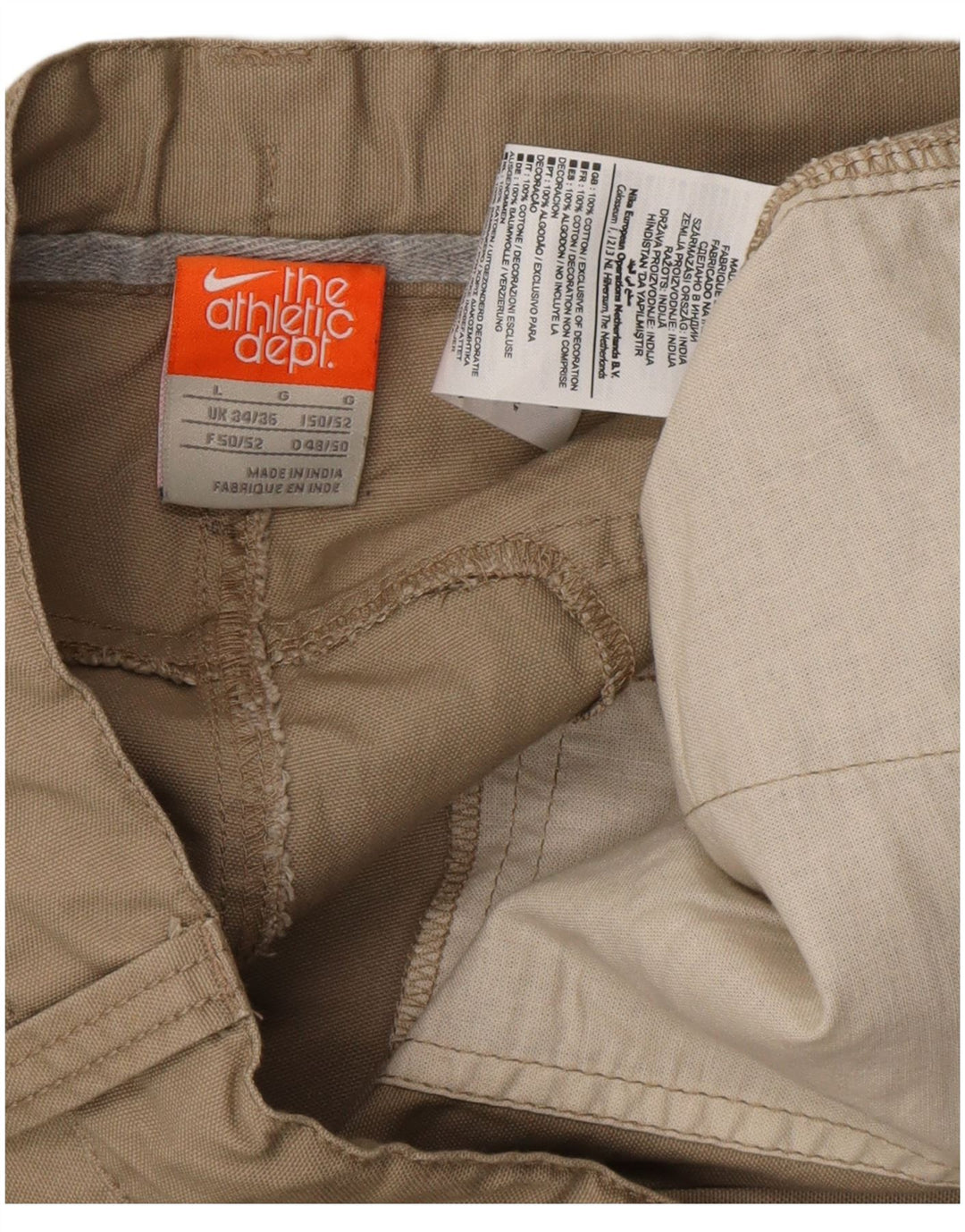 Męskie proste spodnie cargo NIKE, duże W36 L32, beżowa bawełna