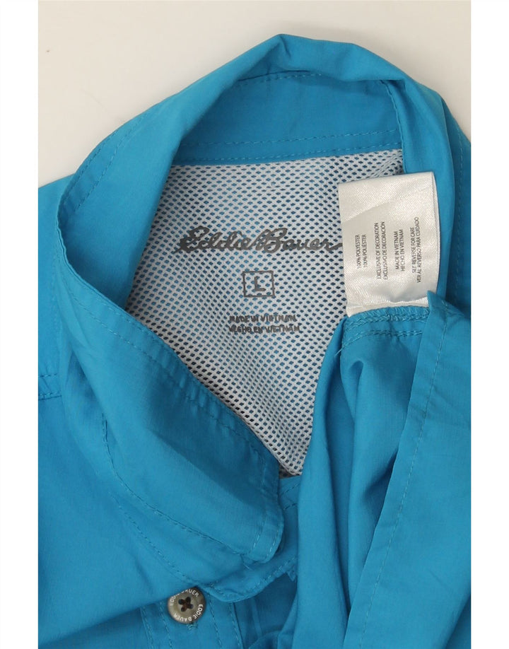 EDDIE BAUER Mens Short Sleeve Shirt Large Blue Polyester Vintage Eddie Bauer and Second-Hand Eddie Bauer from Messina Hembry 