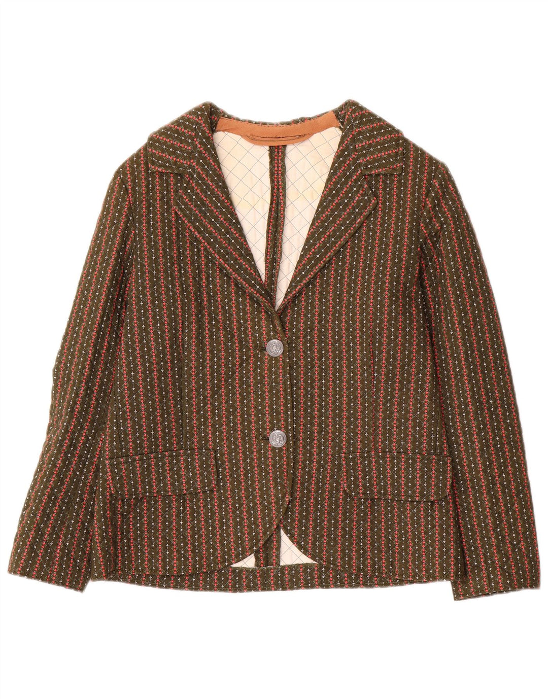 Vintage damska marynarka zapinana na 2 guziki UK 8 w małe paski khaki