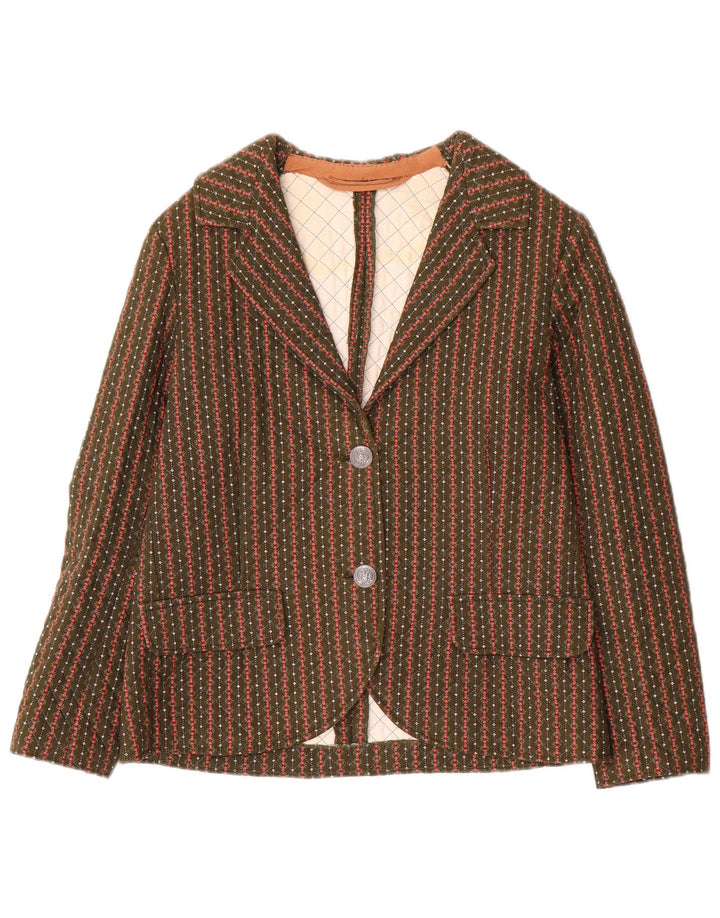 Vintage damska marynarka zapinana na 2 guziki UK 8 w małe paski khaki