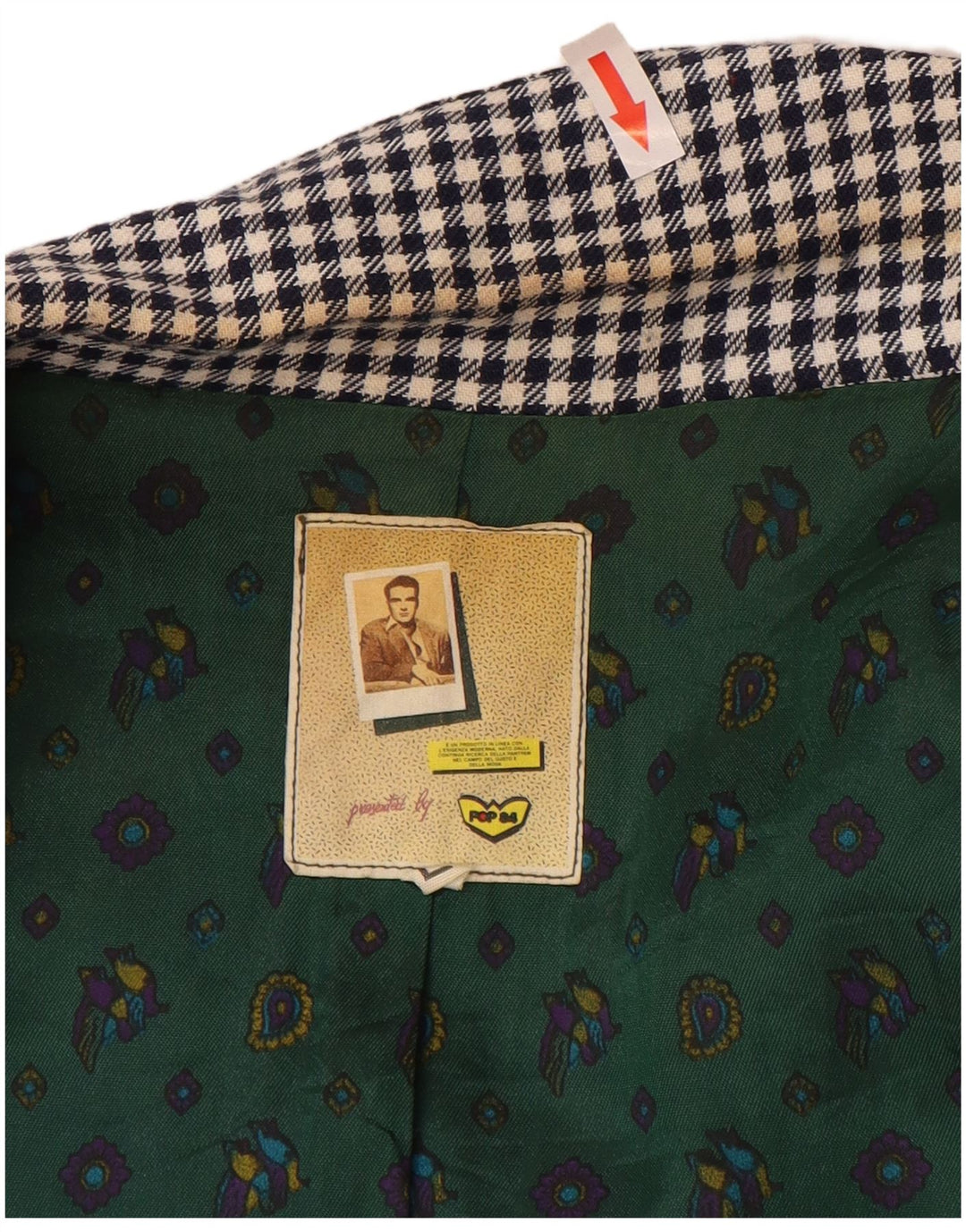 POP 84 Męska marynarka zapinana na 1 guzik UK 40 Duża granatowa wełna w kratkę