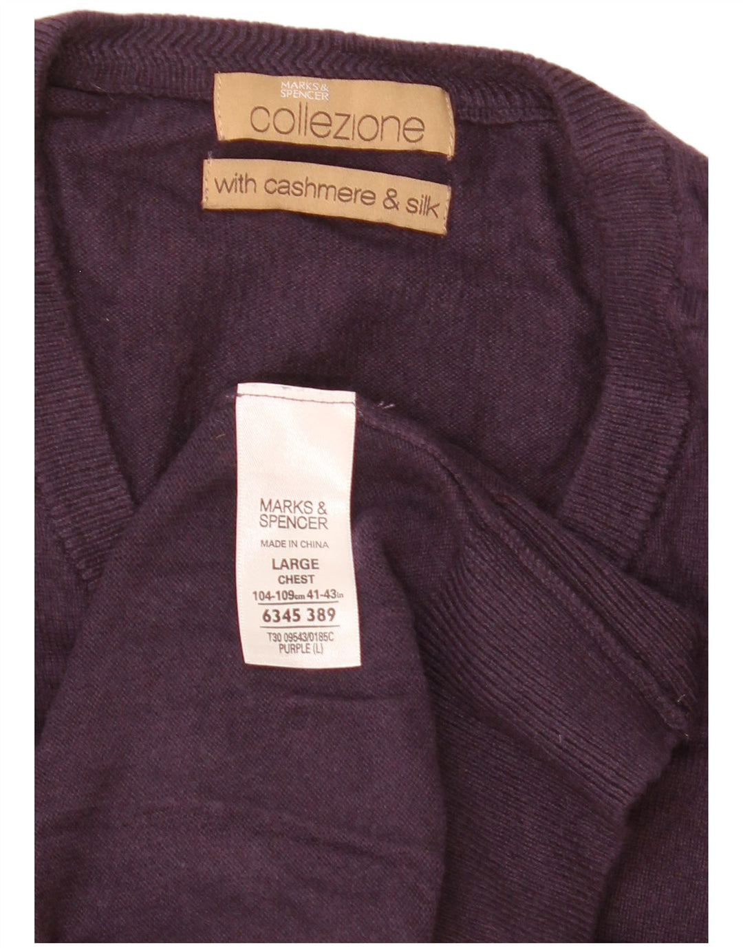Marks & Spencer Męski sweter z dekoltem w kształcie litery V, duży, fioletowy, wiskozowy