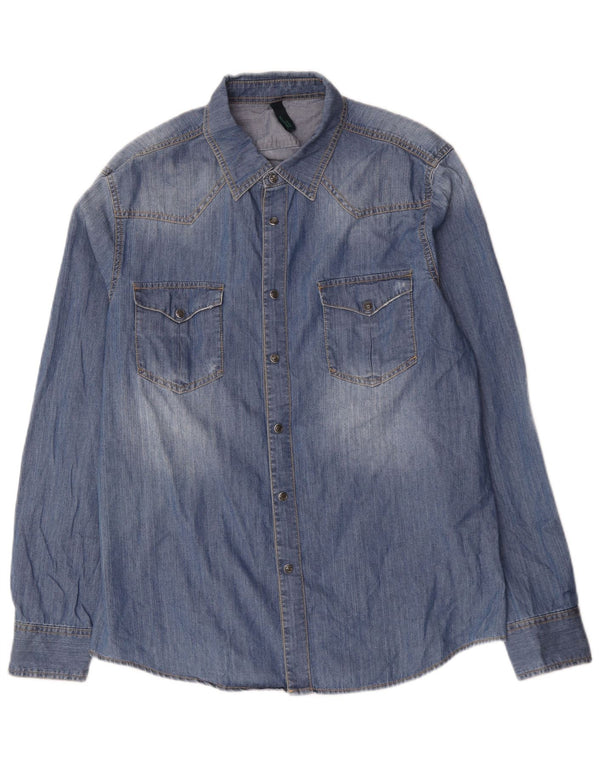 BENETTON Mens Denim Shirt XL Blue Cotton