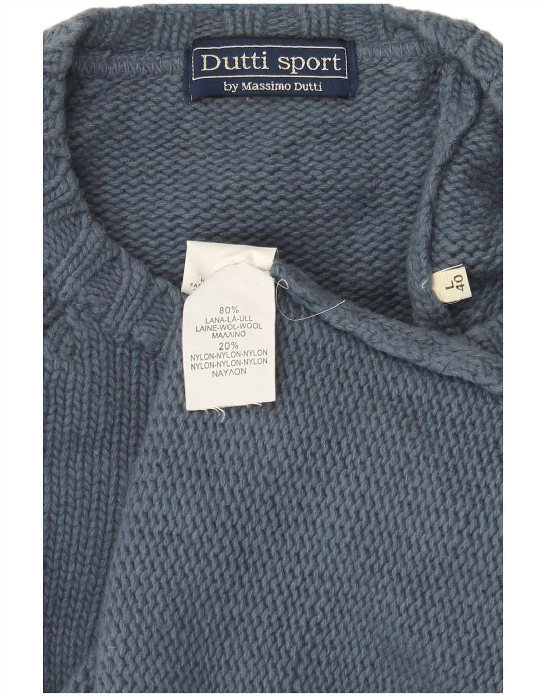 Męski sweter Massimo Dutti z okrągłym dekoltem, duży, niebieski, wełna Fair Isle