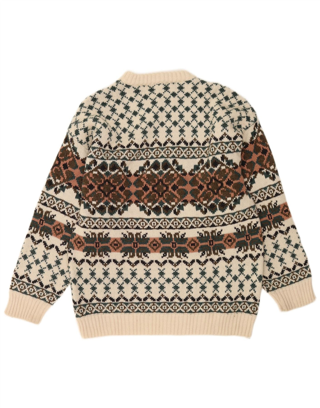 Vintage męski sweter z okrągłym dekoltem IT 50 średni biały Fair Isle Wool