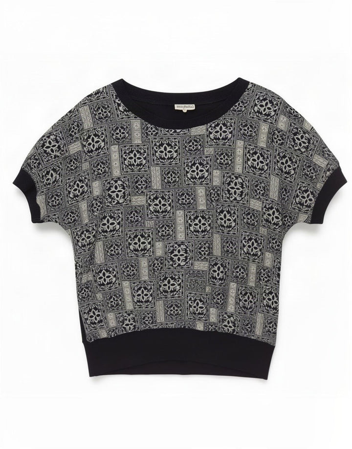Damska bluzka oversize Diana Bentall Top UK 16, duży granatowy patchwork