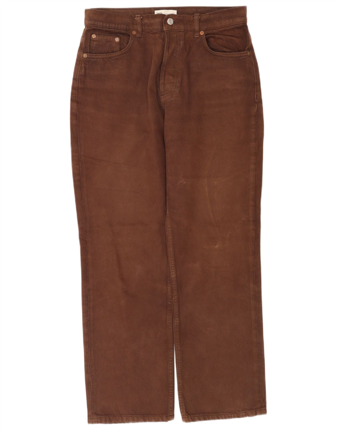 Damskie proste dżinsy Zara z wysokim stanem EU 40 Medium W30 L28 brązowe