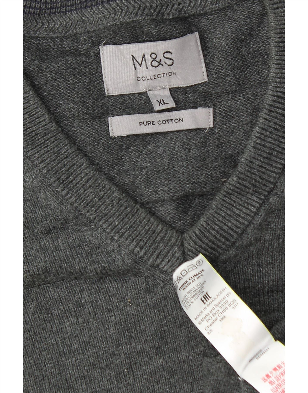 Marks & Spencer Męski sweter z dekoltem w kształcie litery V, XL, szary, bawełniany