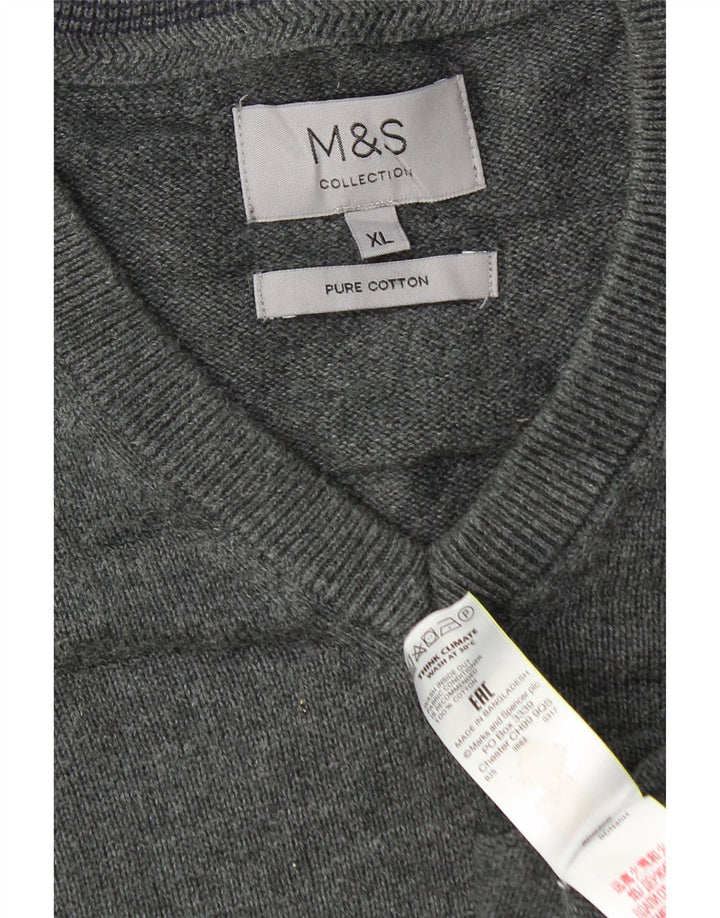 Marks & Spencer Męski sweter z dekoltem w kształcie litery V, XL, szary, bawełniany