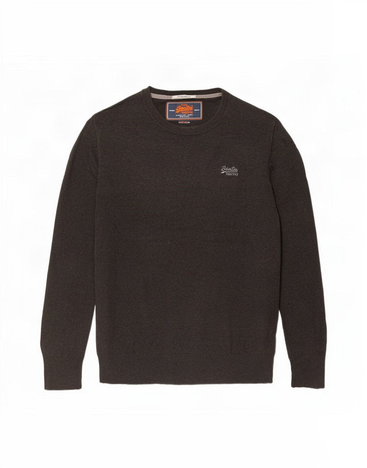 Męski sweter Superdry z okrągłym dekoltem, duży, brązowy, bawełniany