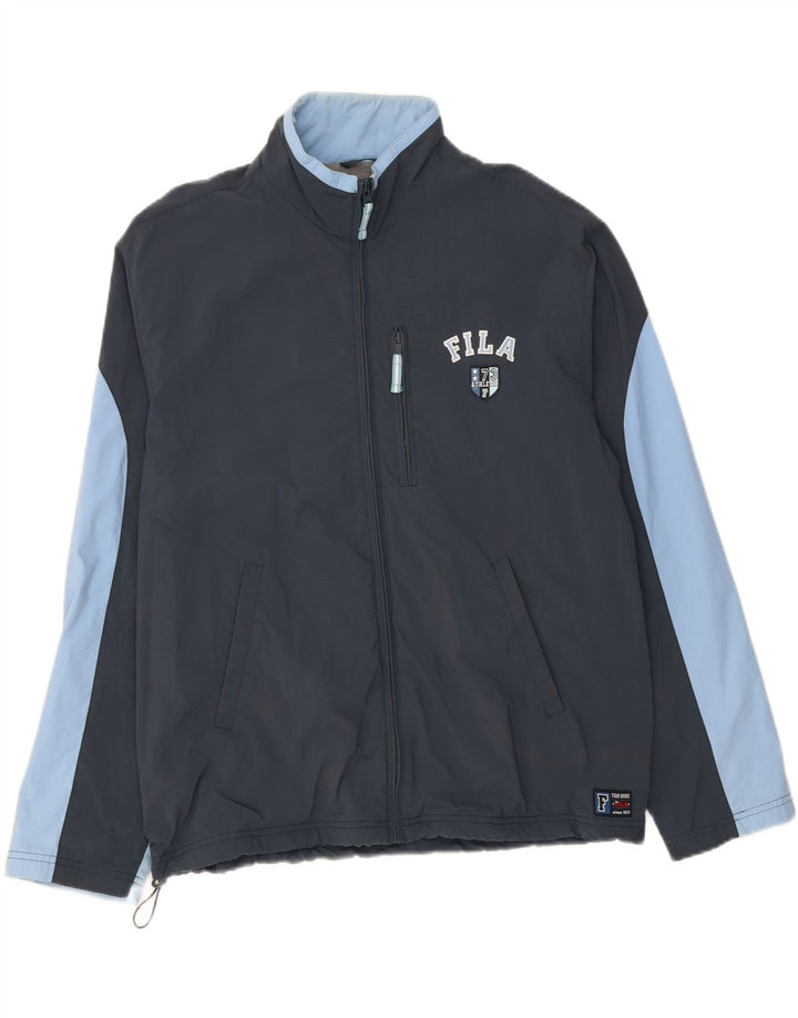 FILA Mens Graphic Tracksuit Top Jacket XL Navy Blue Colourblock Polyester