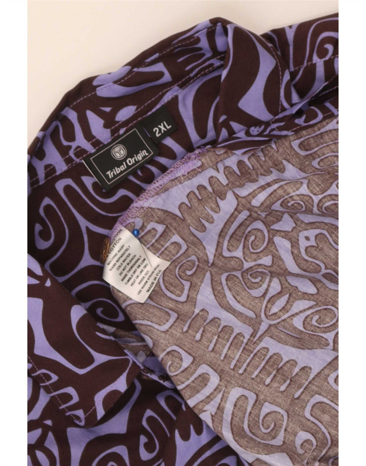 Męska koszula z krótkim rękawem Tribal Origin, abstrakcyjny wzór, 2XL, fioletowa bawełna