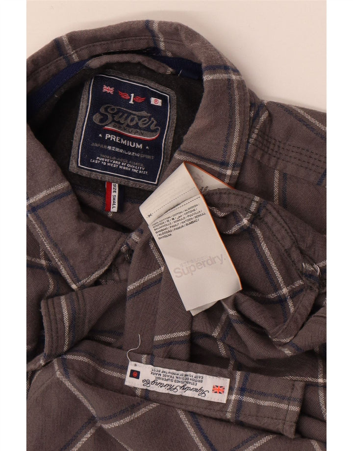 Męska koszula flanelowa Superdry w małą szarą kratę, bawełniana