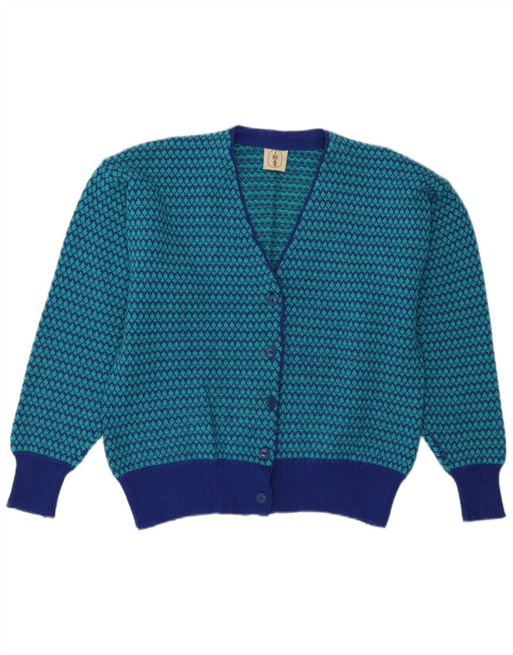 Sweter damski w stylu vintage, UK 14, średni niebieski, wełniany w pepitkę