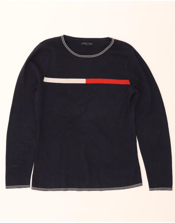 Damski sweter TOMMY HILFIGER z dekoltem w łódkę UK 14, duży, granatowy