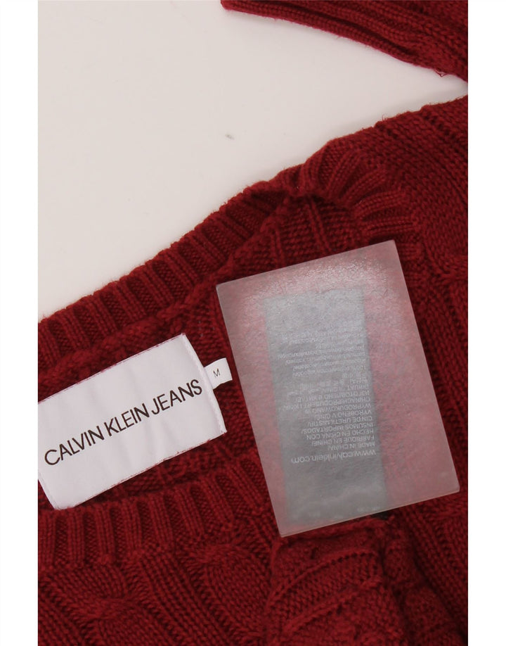 Damski sweter z okrągłym dekoltem Calvin Klein Jeans UK 14, średni czerwony, bawełniany