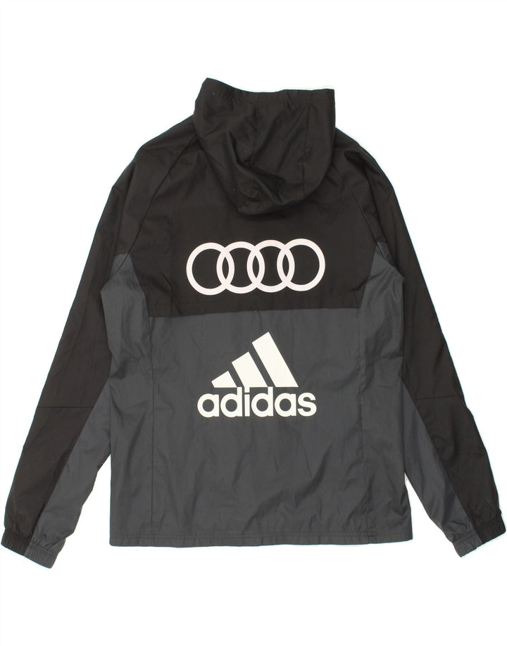 Męska kurtka przeciwdeszczowa ADIDAS z kapturem i grafiką UK 38 w kolorze średniej czerni