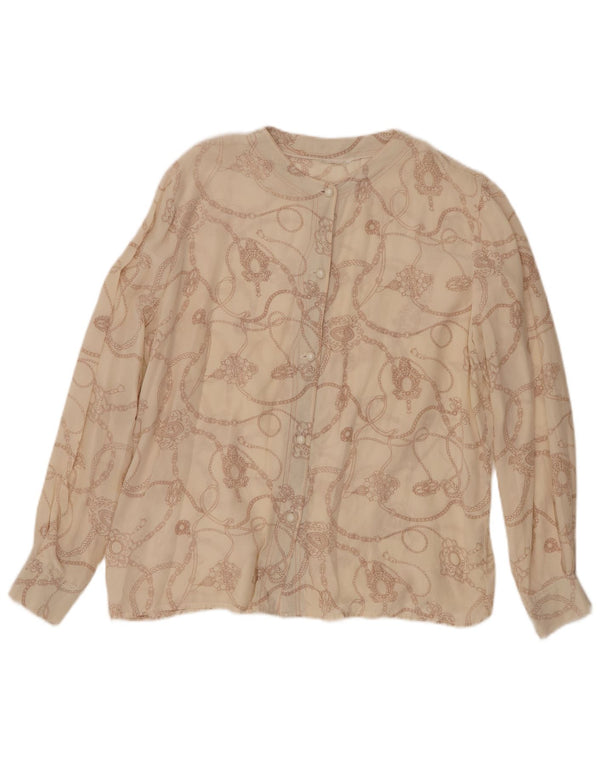 Vintage Womens Graphic Shirt Blouse UK 16 Large Beige Silk