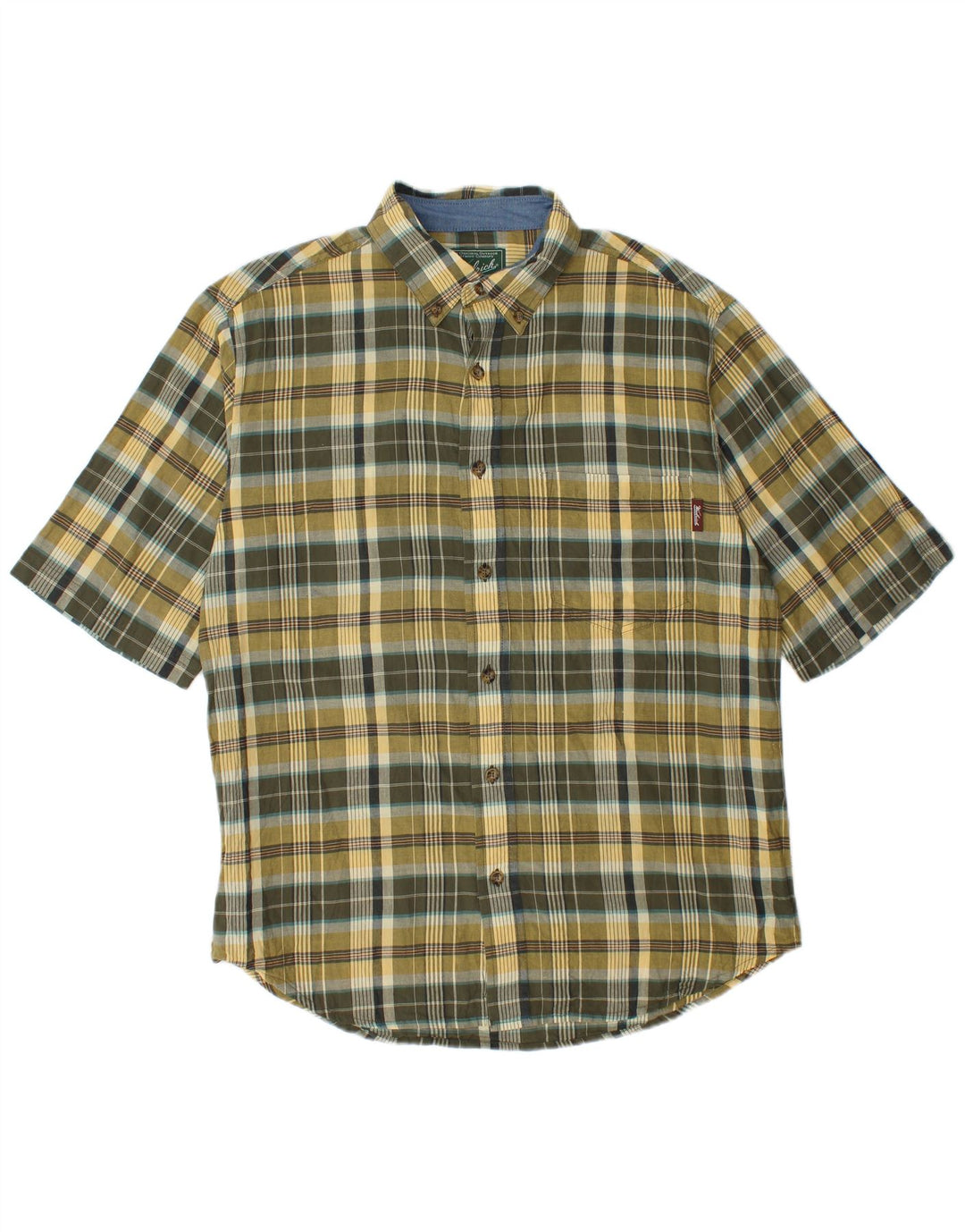 Męska koszula z krótkim rękawem Woolrich, bawełniana kratka w kolorze khaki