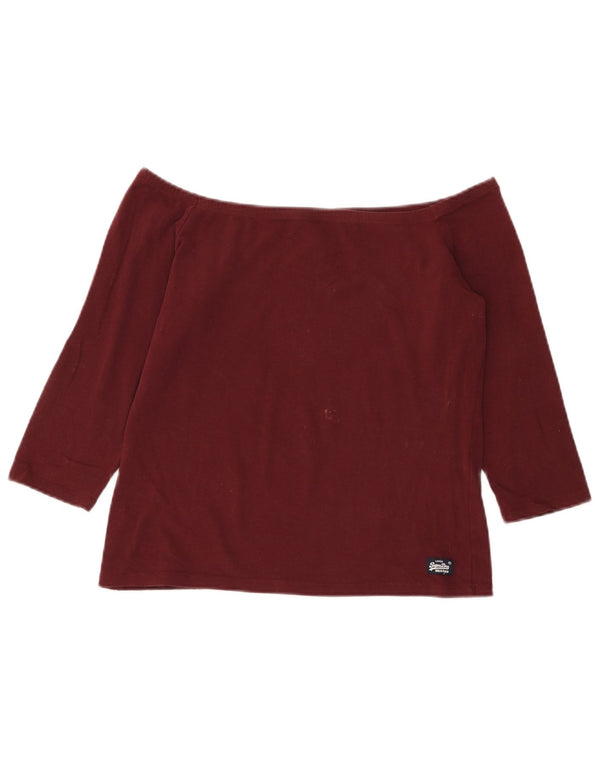 Damski top Superdry z odkrytymi ramionami, rękawem 3/4, rozmiar UK 18 XL, bordowa bawełna