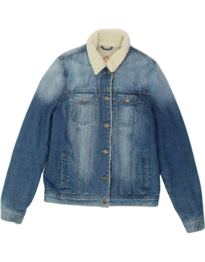 BELLFIELD Womens Denim Sherpa Jacket UK 12 Medium Blue Cotton Vintage Bellfield and Second-Hand Bellfield from Messina Hembry 