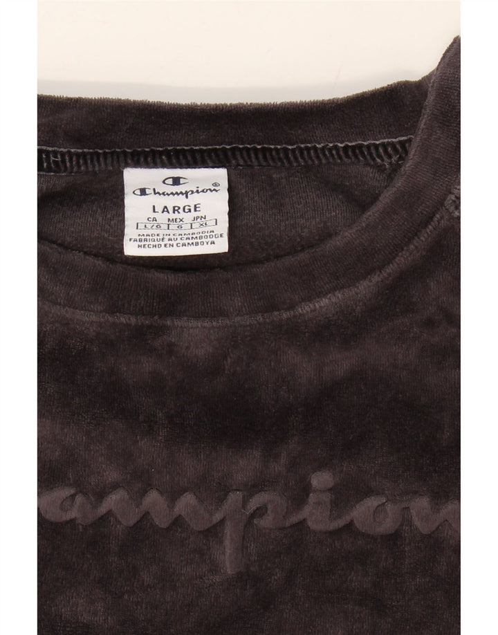 CHAMPION Womens Graphic Sweatshirt Jumper UK 14 Large Grey Colourblock Vintage Champion and Second-Hand Champion from Messina Hembry 