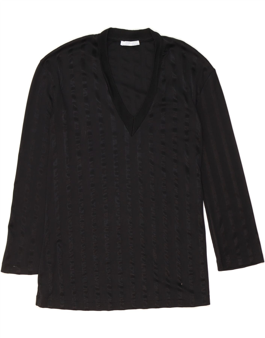 ZARA Womens Top 3/4 Sleeve UK 10 Small Black Striped Polyester Vintage Zara and Second-Hand Zara from Messina Hembry 