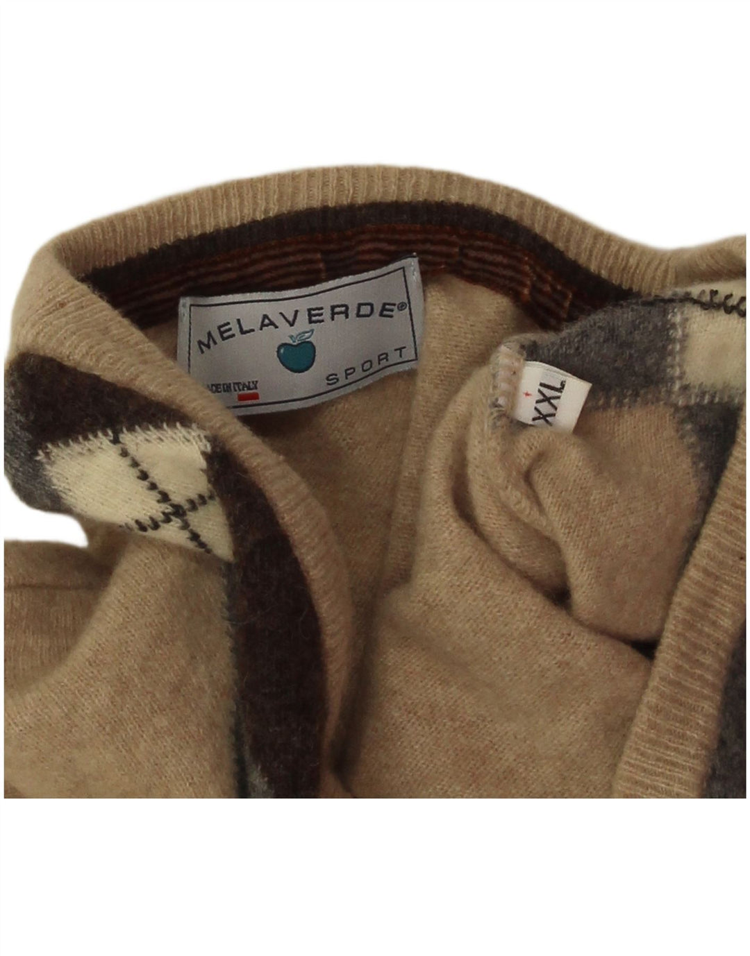 Sweter męski Melaverde z dekoltem w kształcie litery V, 2XL, beżowy Argyle/diamentowa wełna