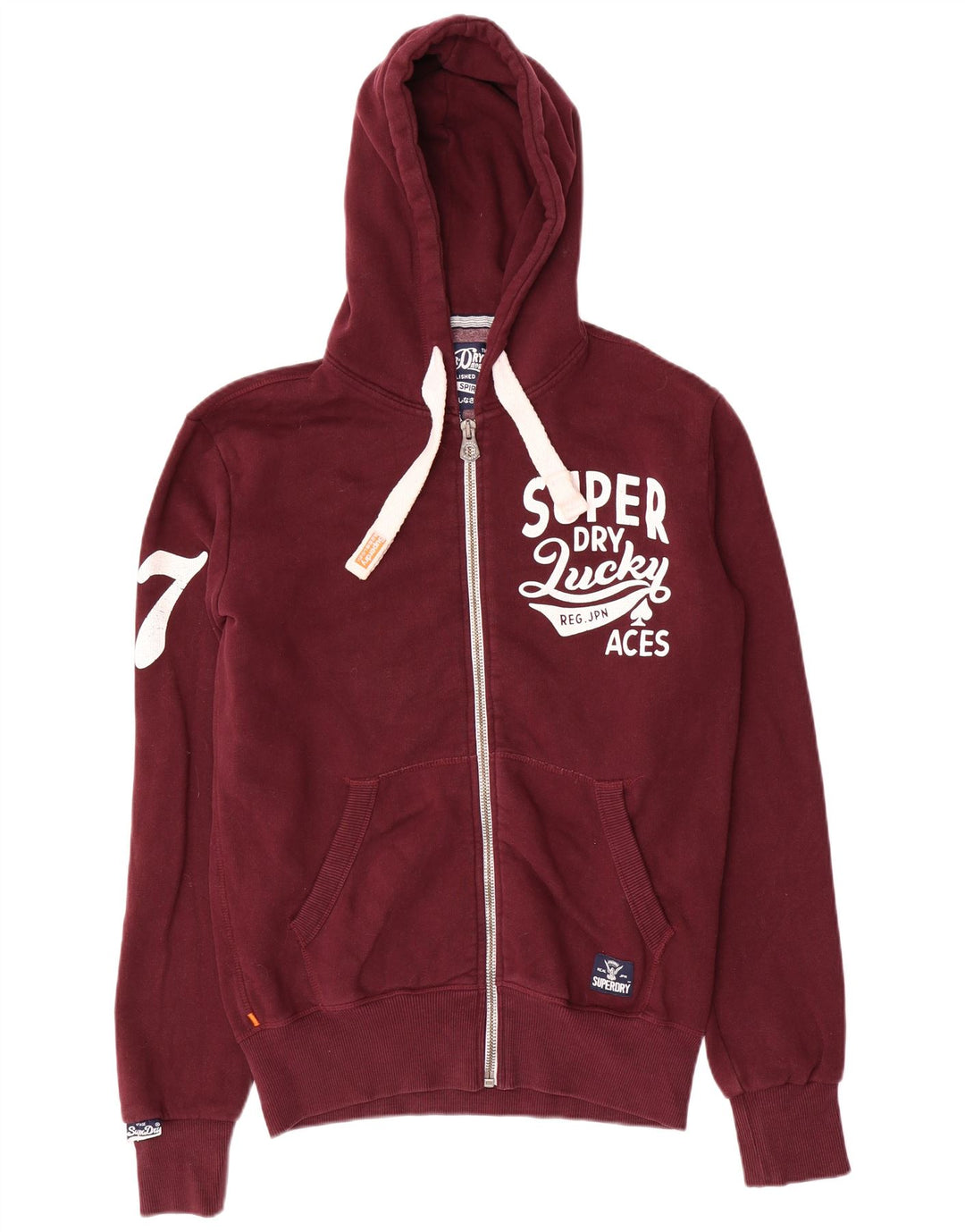 Męski sweter z kapturem i zamkiem błyskawicznym Superdry, mały, bordowy, bawełniany