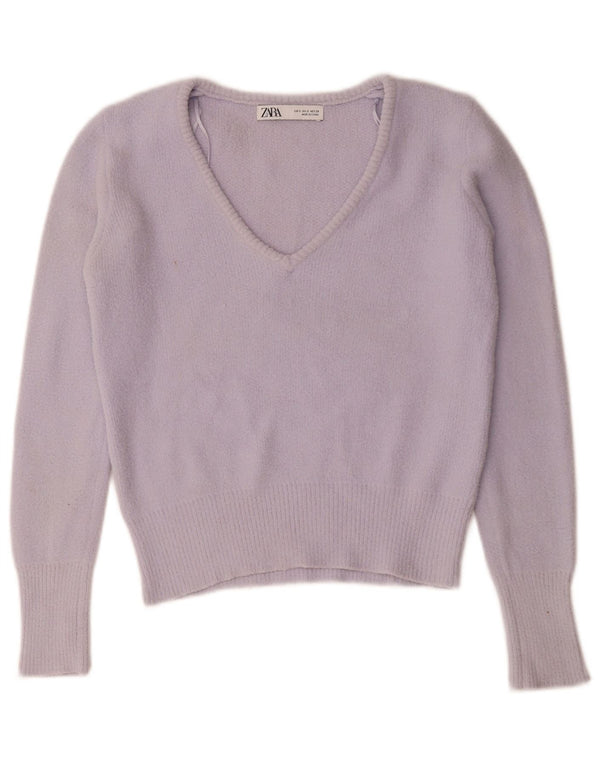 Damski sweter Zara z dekoltem w kształcie litery V, UK 10, mały, fioletowy nylon