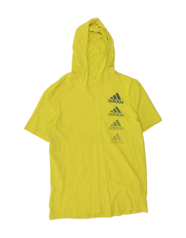ADIDAS Boys Hooded Graphic T-Shirt Top 14-15 Years Large Yellow Cotton