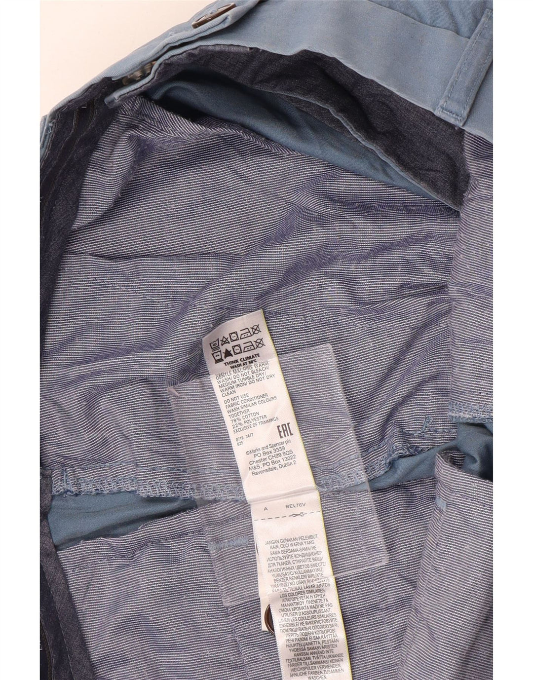 Marks & Spencer Męskie proste spodnie Chino W32 L29 Niebieskie bawełniane