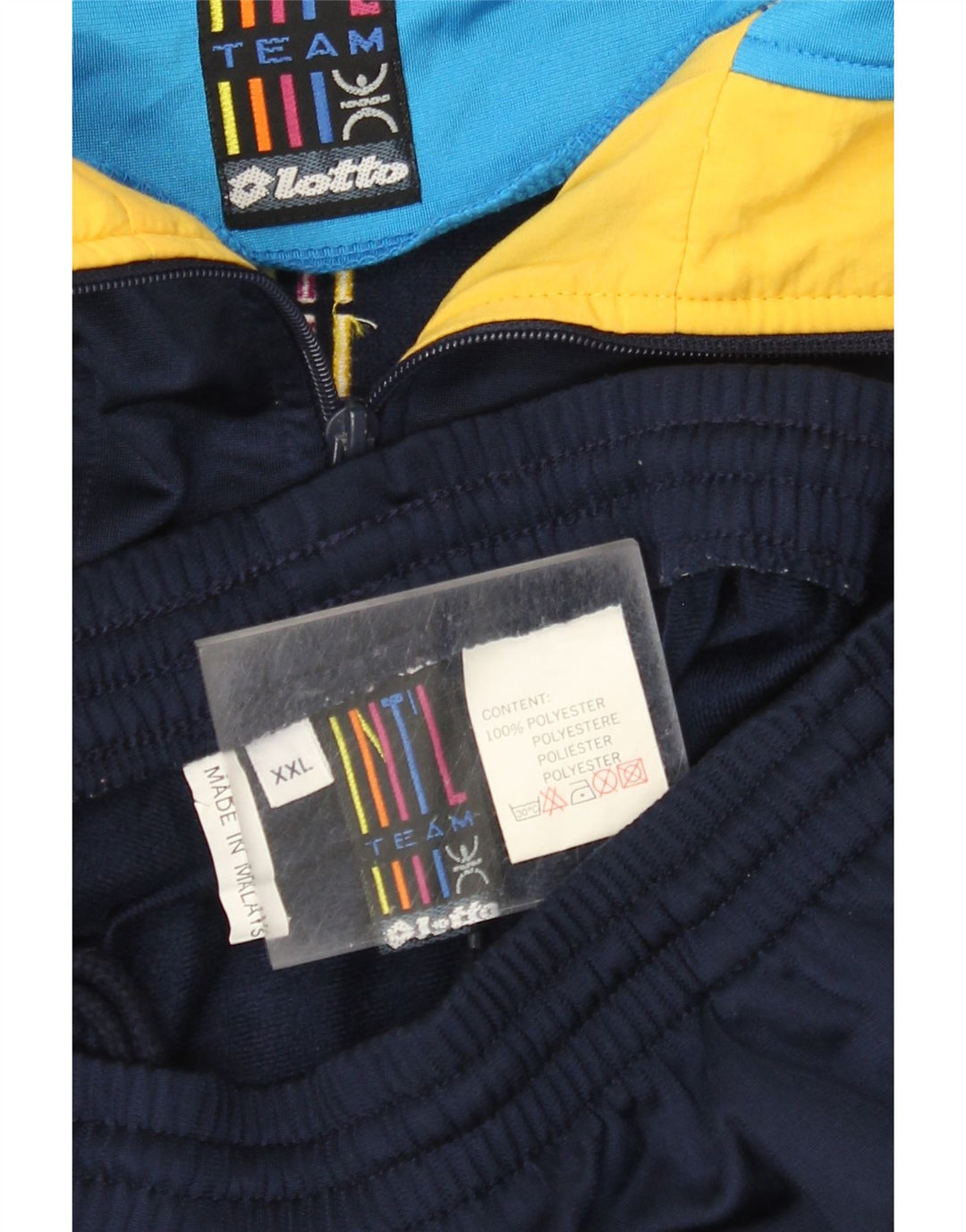 Męski dres LOTTO z grafiką, 2XL, granatowy, poliester z blokami kolorów