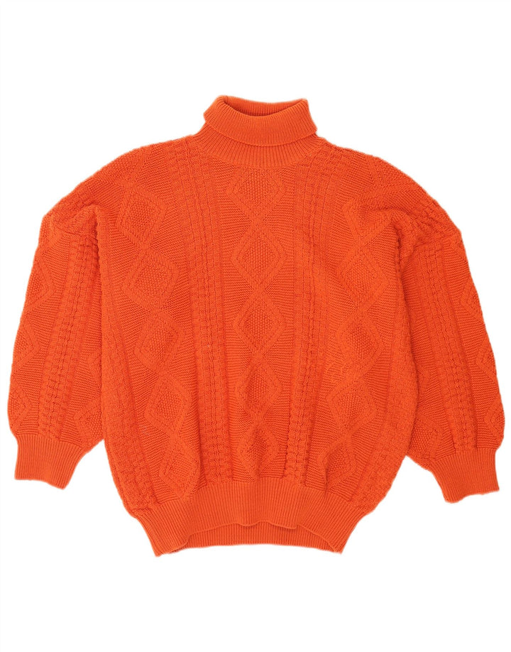 Vintage męski sweter z wywijanym dekoltem, duży pomarańczowy