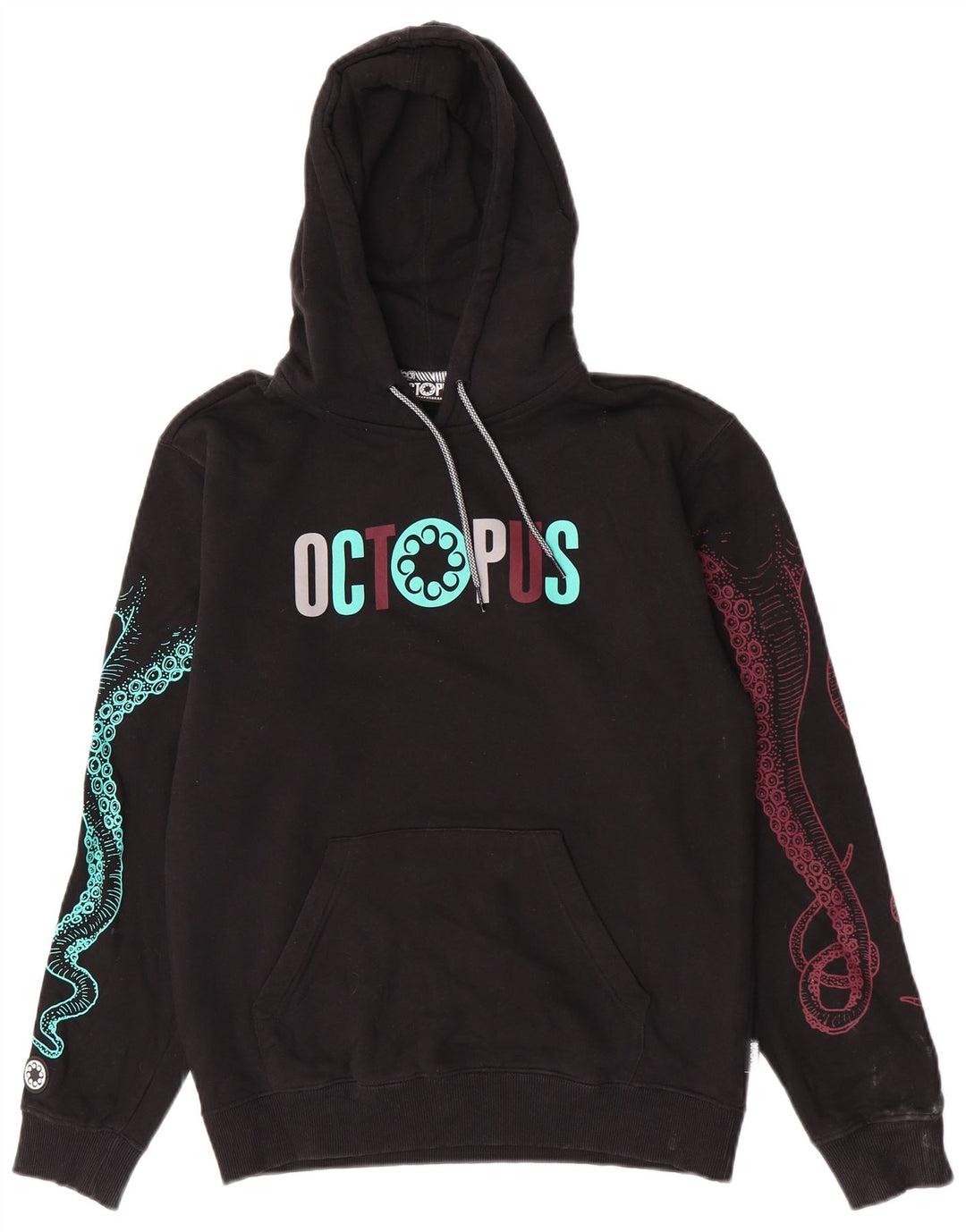 Męski sweter z kapturem Octopus z grafiką, mały, czarny, bawełniany