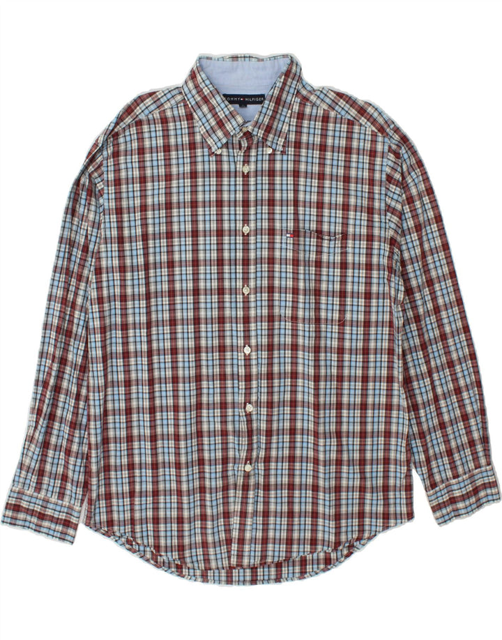 TOMMY HILFIGER Mens Shirt Large Blue Check Vintage Tommy Hilfiger and Second-Hand Tommy Hilfiger from Messina Hembry 