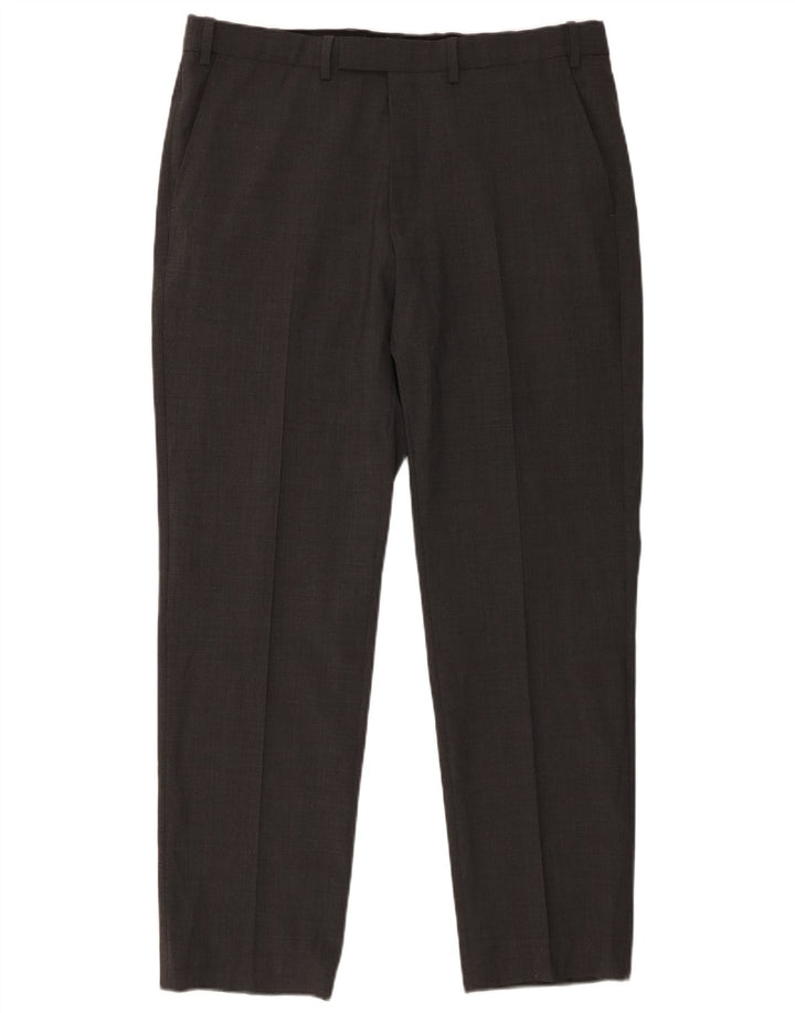 Męskie spodnie garniturowe Marks & Spencer o regularnym kroju W36 L31 Szara wełna