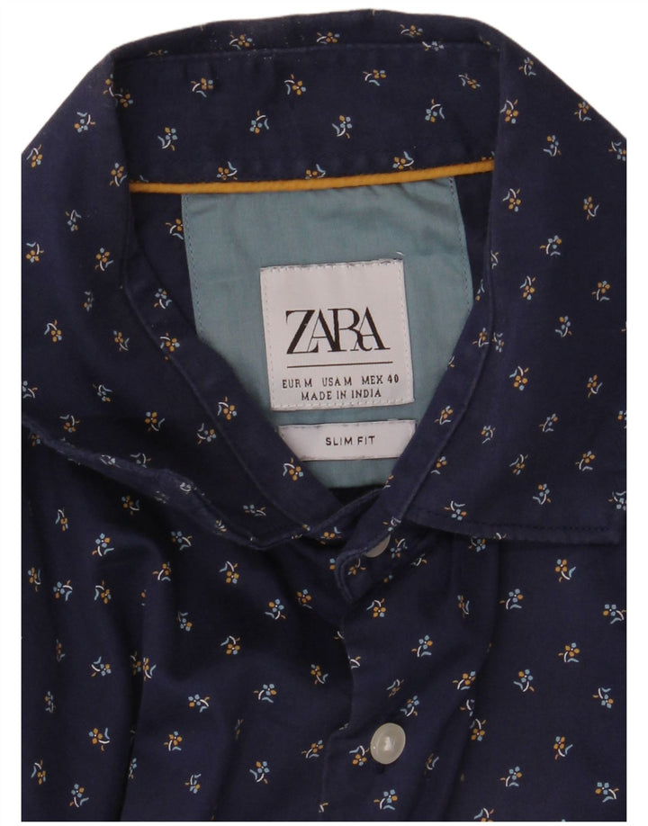 Męska koszula slim fit ZARA w kolorze średniego granatu w kwiaty