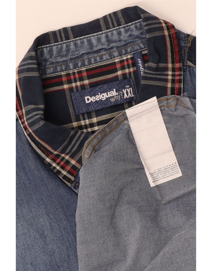 Męska koszula dżinsowa Desigual o regularnym kroju 2XL, niebieska, patchworkowa, bawełniana