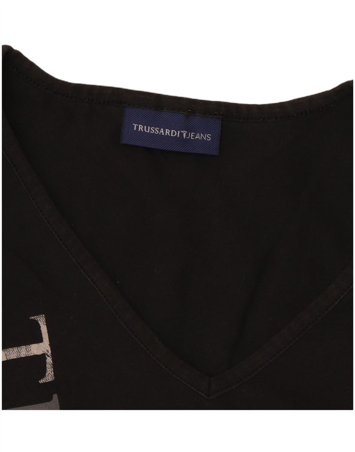 Damski top z grafiką TRUSSARDI JEANS, z długim rękawem, duży, czarny