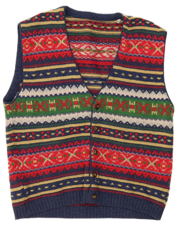 Męski sweter bez rękawów w stylu vintage XL, wielokolorowy, wełniany Fair Isle